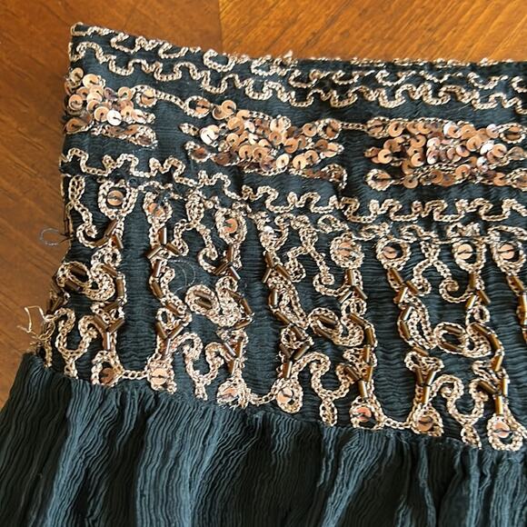 XXI Forever 21 Size S Black Crinkle Chiffon Beaded Mini Skirt Y2K Boho Festival - Picture 2 of 9